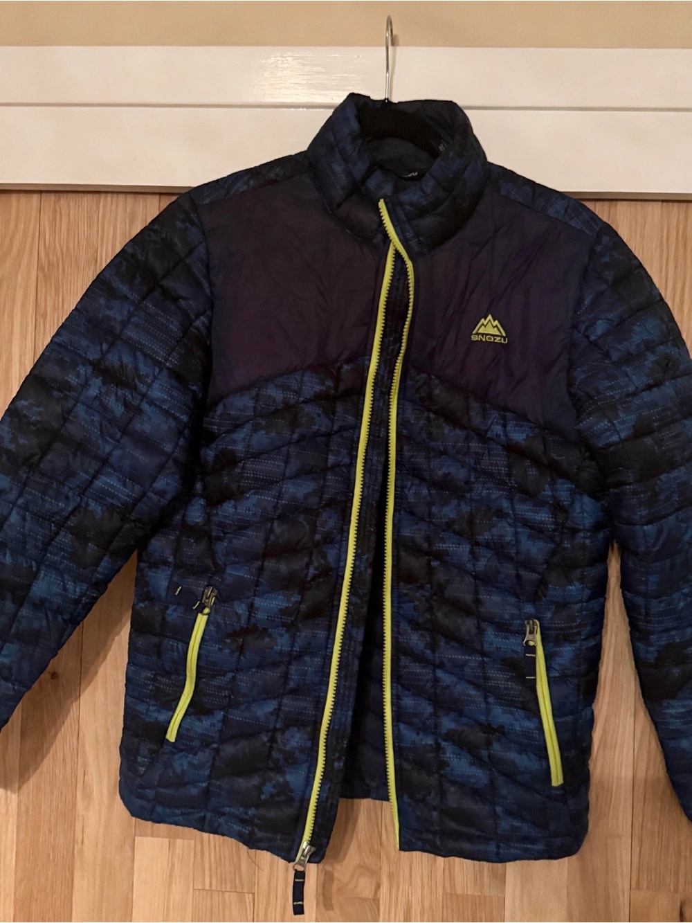 Snozu Kids Blue Quilted Puffer Jacket with Yellow Trim Snowboard Ski Sports Lrg - Picture 4 of 6